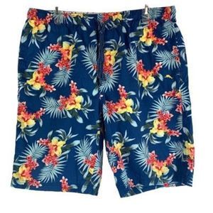 Tommy Bahama Mens Large Blue 100% Cotton Flower Design Drawstring Shorts
